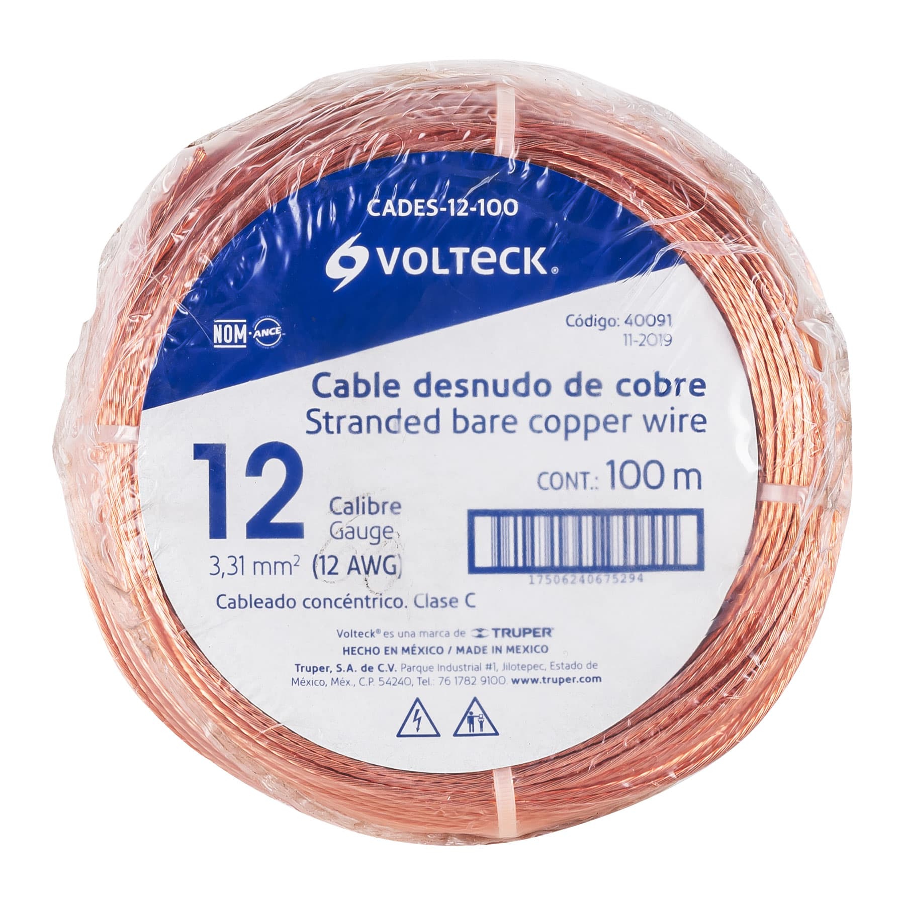 40091 Metro De Cable Desnudo De Cobre Calibre 12 Awg Rollo 100 M Volteck Ferreterias Krome 0499