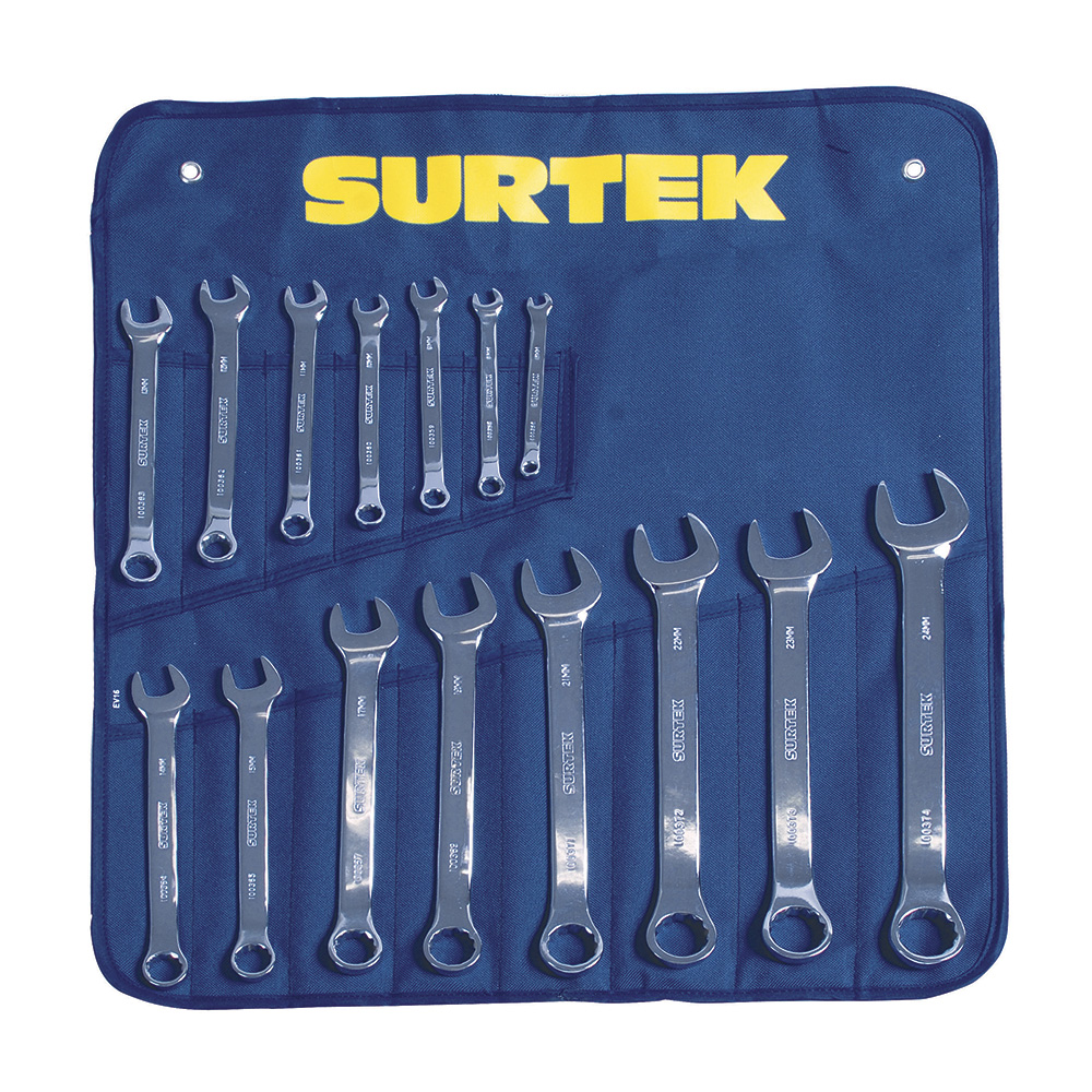 100563 / Juego de llaves combinadas pulido espejo métricas, 12 puntas, 15 piezas, Surtek