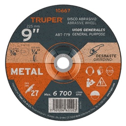 [10667] 10667 / Disco Tipo 27 de 9' x 6.4 mm para desbaste de metal, Truper
