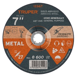 [12567] 12567 / Disco Tipo 27 de 7' x 6.4 mm para desbaste de metal, Truper